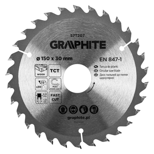 GRAPHITE Kreissägeblatt Widia – Hartmetall Sägeblatt für Holz, Spanplatte, MDF, Sperrholz & Aluminium – Präzise Schnitte, inkl. Reduzierringe Sauber und Schnell von GRAPHITE