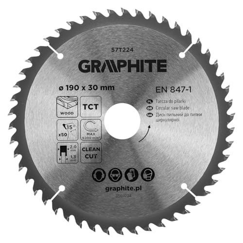 GRAPHITE Kreissägeblatt Widia – Hartmetall Sägeblatt für Holz, Spanplatte, MDF, Sperrholz & Aluminium – Präzise Schnitte, inkl. Reduzierringe Sauber und Schnell von GRAPHITE