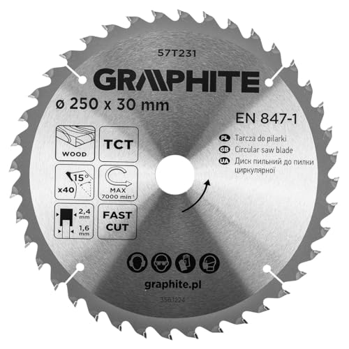 GRAPHITE Kreissägeblatt Widia – Hartmetall Sägeblatt für Holz, Spanplatte, MDF, Sperrholz & Aluminium – Präzise Schnitte, inkl. Reduzierringe Sauber und Schnell GRAPHITE Kreissägeblatt Widia – Hartmetall Sägeblatt für Holz, Spanplatte, MDF, Sperrholz & Aluminium – Präzise Schnitte, inkl. Reduzierringe Sauber und Schnell von GRAPHITE