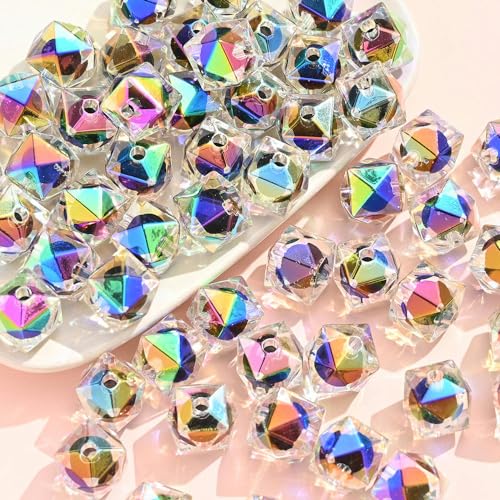 GRASKY 20 Stück 15 mm Diamant-UV-Perlen, Farbwechsel, Pony-Perlen, runde Acrylperlen für die Schmuckherstellung, Armband-Halskette, Haarperlen, Basteln von GRASKY