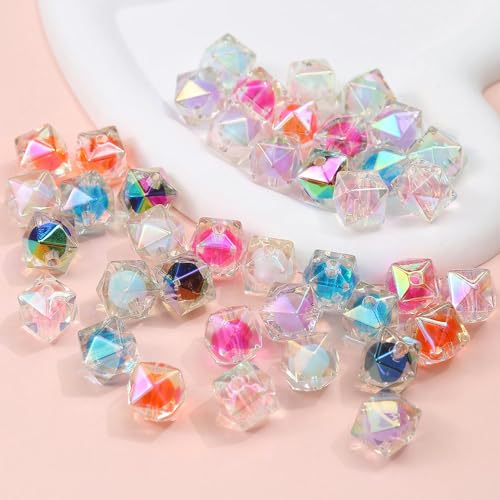 GRASKY 20 Stück 15 mm Diamant-UV-Perlen, Farbwechsel, Pony-Perlen, runde Acrylperlen für die Schmuckherstellung, Armband-Halskette, Haarperlen, Basteln von GRASKY