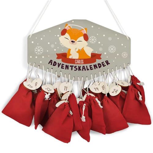 GRAVURZEILE Adventskalender aus Holz - Wintertiere - Personalisiert mit Namen - DIY Adventskalender für Kinder - wahlweise mit Leinensäckchen - Weihnachtsdeko für Kinderzimmer - Farbe: Fuchs GRAVURZEILE Adventskalender aus Holz - Wintertiere - Personalisiert mit Namen - DIY Adventskalender für Kinder - wahlweise mit Leinensäckchen - Weihnachtsdeko für Kinderzimmer - Farbe: Fuchs von GRAVURZEILE