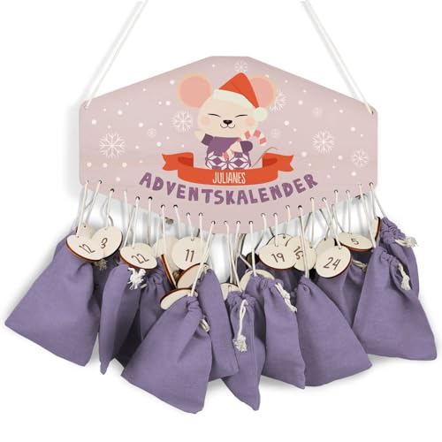 GRAVURZEILE Adventskalender aus Holz - Wintertiere - Personalisiert mit Namen - DIY Adventskalender für Kinder - wahlweise mit Leinensäckchen - Weihnachtsdeko für Kinderzimmer - Farbe: Maus GRAVURZEILE Adventskalender aus Holz - Wintertiere - Personalisiert mit Namen - DIY Adventskalender für Kinder - wahlweise mit Leinensäckchen - Weihnachtsdeko für Kinderzimmer - Farbe: Maus von GRAVURZEILE