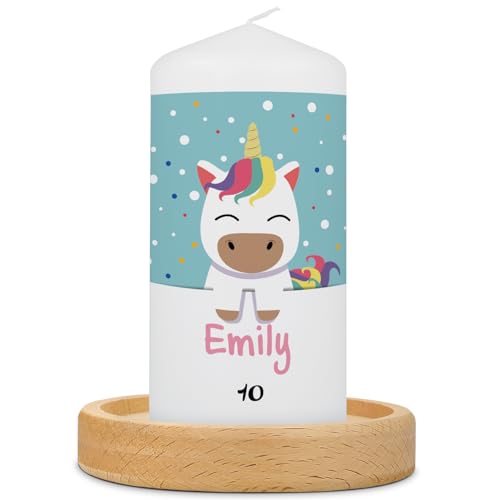 GRAVURZEILE Bedruckte Kleine Kerze - Cartoon Einhorn Geburtstagskerze - Personalisiert mit Name & Alter - brilliant bedruckte Kerze zum Geburtstag - Geschenk für Mädchen & Jungen von GRAVURZEILE