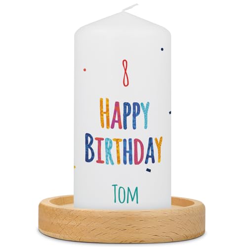 GRAVURZEILE Bedruckte Kleine Kerze - Geburtstagskerze Happy Birthday - Personalisiert mit Name & Alter - brilliant bedruckte Kerze - Geschenk für Mädchen & Jungen zum Kinder Geburtstag von GRAVURZEILE