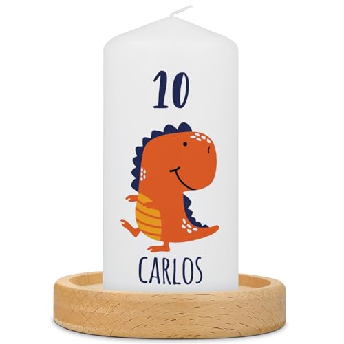 GRAVURZEILE Bedruckte Kleine Kerze - Kleine Dinos Geburtstag - Geburtstagskerze Personalisiert mit Name & Alter - brilliant bedruckte Kerze zum Geburtstag - Geschenk für Mädchen & Jungen von GRAVURZEILE