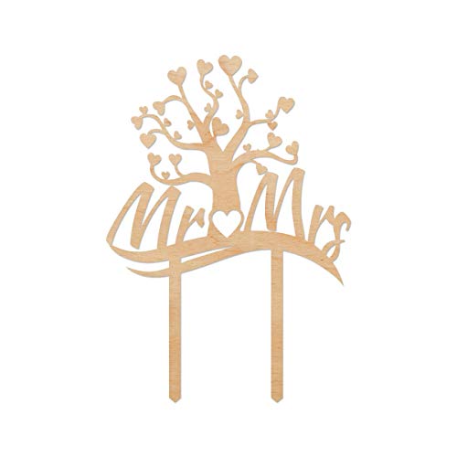 GRAVURZEILE Cake Topper Mr & Mrs mit Lebensbaum - Tortenstecker Kuchenaufsätze aus Holz - Kuchendekoration für die Hochzeitstorte - Kuchen & Torten Dekoration von GRAVURZEILE