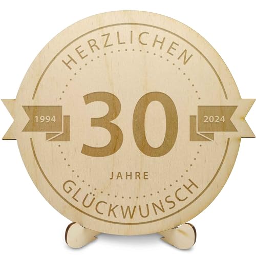 GRAVURZEILE Holzschnitte - Gravierte Holzscheibe 30 Jahre - Geschenk zum Jubiläum 2023 - Größe: 20 cm - Rustikales Geschenk zum Geburtstag, Jahrestag & Firmenjubiläum - für DIY Geschenke geeignet von GRAVURZEILE