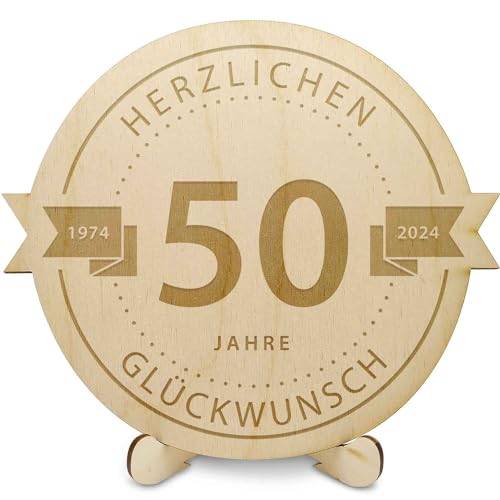 GRAVURZEILE Holzschnitte - Gravierte Holzscheibe 50 Jahre - Geschenk zum Jubiläum 2024 - Größe: 20 cm - Rustikales Geschenk zum Geburtstag, Jahrestag & Firmenjubiläum - für DIY Geschenke geeignet von GRAVURZEILE