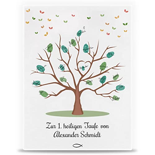 GRAVURZEILE Personalisierte Leinwand zur Taufe als Gästebuch - Fingerabdruck der Gäste - Größe 30 x 40 - Platz für 70 Fingerabdrücke - Tolle Geschenkidee für Mädchen & Jungen von GRAVURZEILE