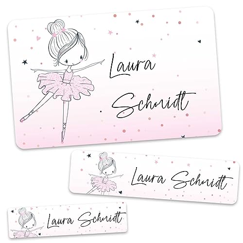 GRAVURZEILE Schuletiketten - Ballerina Design - Personalisiert mit Namen - 100 Aufkleber in 3 Größen für das Beschriften von Schulsachen Hefte Bücher - Geschenk zum Schulanfang zur Einschulung von GRAVURZEILE