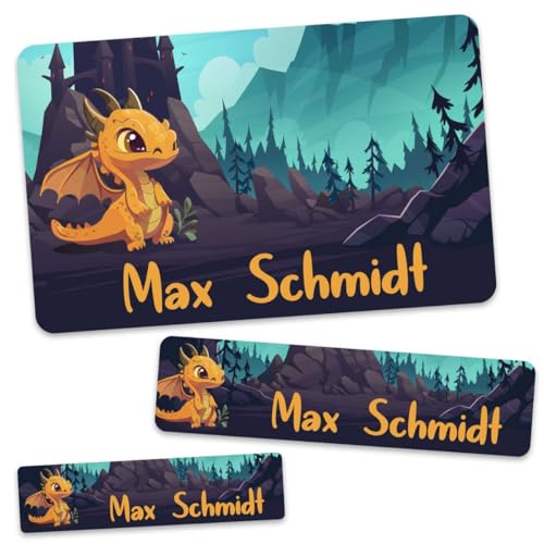 GRAVURZEILE Schuletiketten - Drachen Design - Personalisiert mit Namen - 100 Aufkleber in 3 Größen für das Beschriften von Schulsachen Hefte Bücher - Geschenk zum Schulanfang - Farbe: Gelb GRAVURZEILE Schuletiketten - Drachen Design - Personalisiert mit Namen - 100 Aufkleber in 3 Größen für das Beschriften von Schulsachen Hefte Bücher - Geschenk zum Schulanfang - Farbe: Gelb von GRAVURZEILE