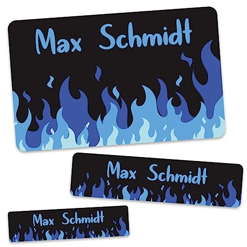GRAVURZEILE Schuletiketten - Flammen Design - Personalisiert mit Namen - 100 Aufkleber in 3 Größen für das Beschriften von Schulsachen Hefte Bücher - Geschenk zur Einschulung - Farbe Blau GRAVURZEILE Schuletiketten - Flammen Design - Personalisiert mit Namen - 100 Aufkleber in 3 Größen für das Beschriften von Schulsachen Hefte Bücher - Geschenk zur Einschulung - Farbe Blau von GRAVURZEILE