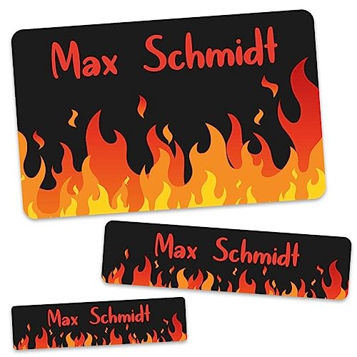 GRAVURZEILE Schuletiketten - Flammen Design - Personalisiert mit Namen - 100 Aufkleber in 3 Größen für das Beschriften von Schulsachen Hefte Bücher - Geschenk zur Einschulung - Farbe Rot von GRAVURZEILE