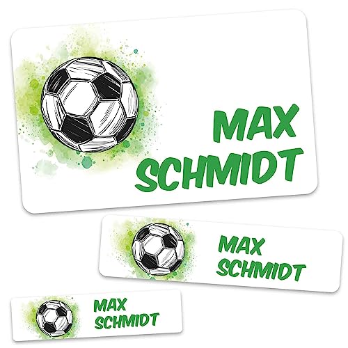 GRAVURZEILE Schuletiketten - Fußball Design - Personalisiert mit Namen - 100 Aufkleber in 3 Größen für das Beschriften von Schulsachen Hefte Bücher - Geschenk zum Schulanfang zur Einschulung von GRAVURZEILE