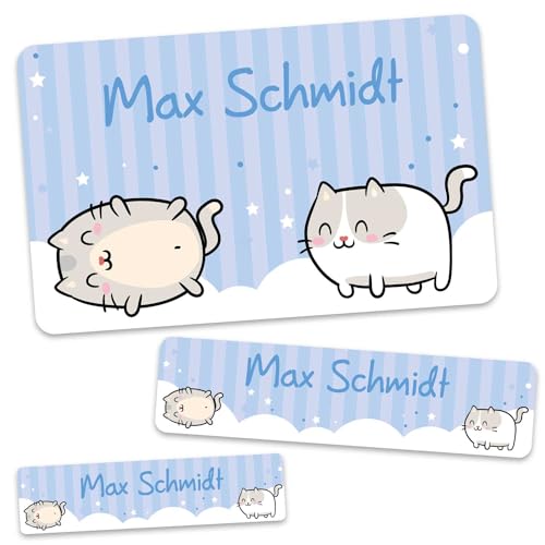 GRAVURZEILE Schuletiketten - Katzen Design - Personalisiert mit Namen - 100 Aufkleber in 3 Größen für das Beschriften von Schulsachen Hefte Bücher - Geschenk zum Schulanfang - Farbe: Grau GRAVURZEILE Schuletiketten - Katzen Design - Personalisiert mit Namen - 100 Aufkleber in 3 Größen für das Beschriften von Schulsachen Hefte Bücher - Geschenk zum Schulanfang - Farbe: Grau von GRAVURZEILE