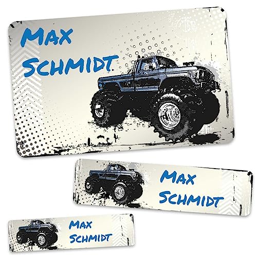 GRAVURZEILE Schuletiketten - Monstertruck - Personalisiert mit Namen - 100 Aufkleber in 3 Größen für das Beschriften von Schulsachen Hefte Bücher - Geschenk zum Schulanfang zur Einschulung GRAVURZEILE Schuletiketten - Monstertruck - Personalisiert mit Namen - 100 Aufkleber in 3 Größen für das Beschriften von Schulsachen Hefte Bücher - Geschenk zum Schulanfang zur Einschulung von GRAVURZEILE