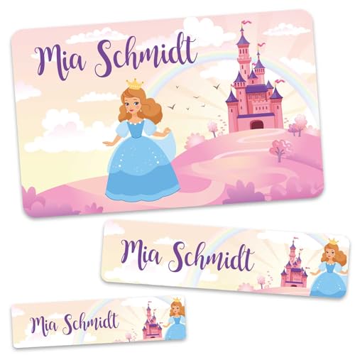 GRAVURZEILE Schuletiketten - Prinzessin - Personalisiert mit Namen - 100 Aufkleber in 3 Größen für das Beschriften von Schulsachen Hefte Bücher - Geschenk zum Schulanfang - Farbe: Blau von GRAVURZEILE