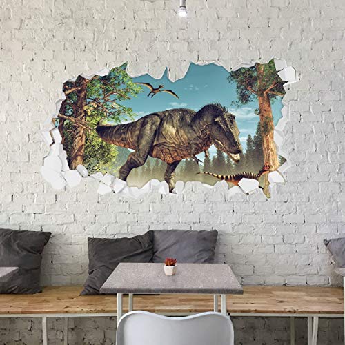 GRAVURZEILE Wandtattoo Kinderzimmer im Dinosaurier & T-Rex Design - Wandsticker Wandaufkleber - 3D Wanddurchbruch & Deko - Größe ca. 115 x 70 cm Farbe Dinosaurier V3 von GRAVURZEILE