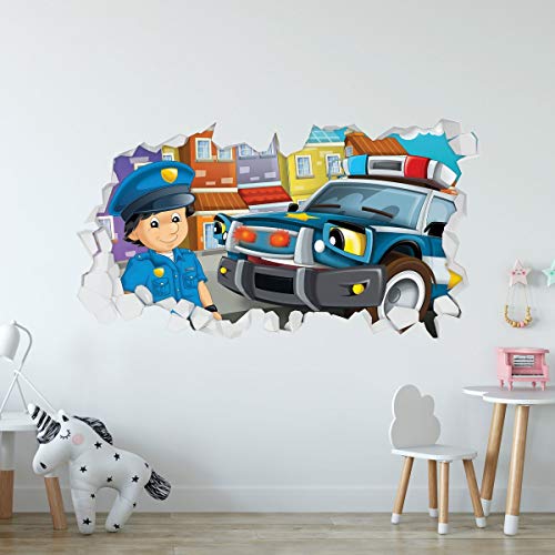 GRAVURZEILE Wandtattoo Kinderzimmer im Polizei & Polizeiauto Design - Wandsticker Wandaufkleber - 3D Wanddurchbruch & Deko - Größe ca. 115 x 70 cm Farbe Polizei V3 von GRAVURZEILE