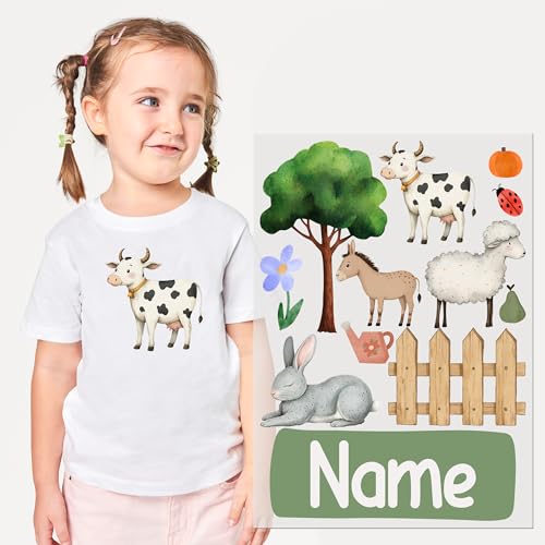 GRAZDesign Bauernhof Bügelbilder Set für Kinder – Personalisierbare Textilaufkleber mit Namen – DIN A4 Größe von GRAZDesign