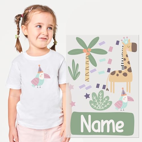 GRAZDesign Bügelbilder Set für Kinder - Personalisierbare Textilaufkleber mit Namen, DIN A4 Größe, Tiermotive für T-Shirts von GRAZDesign