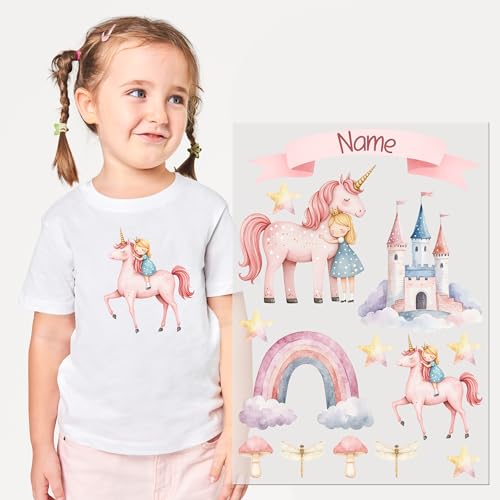 GRAZDesign Einhorn Bügelbilder für Kinder - Niedliche Textilaufkleber Set mit Schloss, Regenbogen und Sterne Designs DIN A4 von GRAZDesign