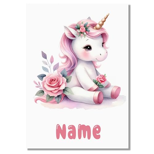 GRAZDesign Einhorn Wandbild Kinderzimmer mit Namen personalisiert - A4 Bilder Babyzimmer rosa Deko Mädchen GRAZDesign Einhorn Wandbild Kinderzimmer mit Namen personalisiert - A4 Bilder Babyzimmer rosa Deko Mädchen von GRAZDesign