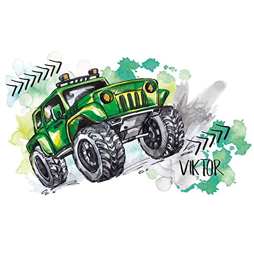 GRAZDesign Monster Truck Wandtattoo Kinderzimmer Junge Monstertruck Big Truck, personalisiert Name, Wandsticker Jugendzimmer, Wandaufkleber Türaufkleber, Monster Aufkleber Größe 100x57cm von GRAZDesign