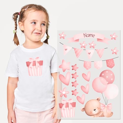 GRAZDesign Niedliche Bügelbilder & Textilaufkleber Set für Kinder DIY T-Shirt Dekoration - Rosa Bär Design DIN A4 von GRAZDesign