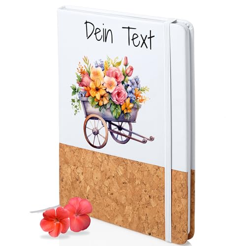 GRAZDesign Notizbuch personalisiert mit Blumenmotiv – Hardcover Tagebuch mit Kork personalisierbar DINA 5 unliniert als Geschenk von GRAZDesign