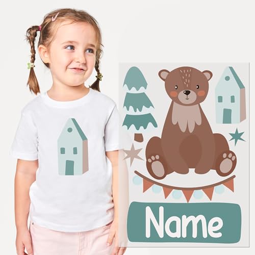 GRAZDesign Personalisierbare Bügelbilder Set - Textilaufkleber für Kinder, DIN A4, Bär mit Namen von GRAZDesign
