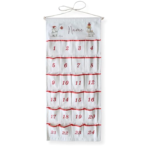 GRAZDesign Personalisierbarer Adventskalender zum Befüllen Kinder Stoff Tüten, groß XXL, Holz, für Weihnachten 2025, wiederverwendbar Beige von GRAZDesign