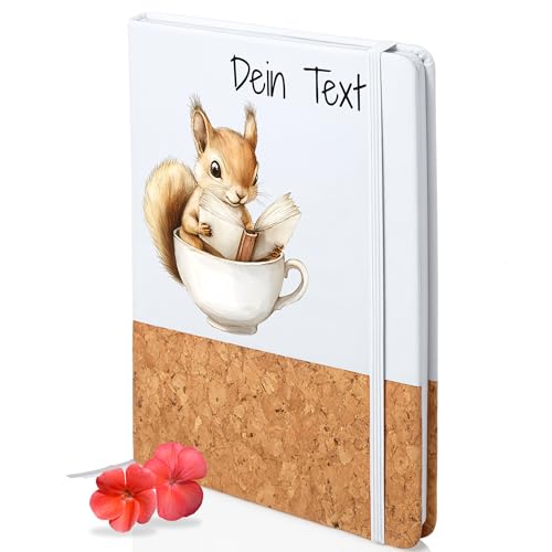 GRAZDesign Personalisierbares Notizbuch mit Eichhörnchen Motiv und Kork Detail DINA 5 unliniert als Geschenk von GRAZDesign