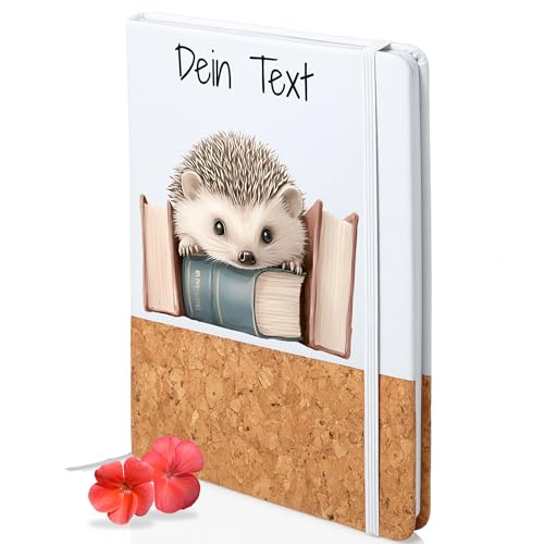 GRAZDesign Personalisiertes Notizbuch mit Igel Design und Kork Geschenkidee mit Namen DINA 5 unliniert als Geschenk von GRAZDesign