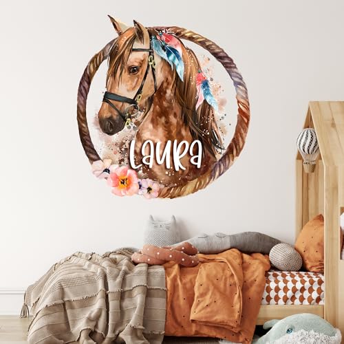 GRAZDesign Pferde Wandtattoo mit Namen personalisiert, Kinderzimmer für Mädchen (118x110cm) von GRAZDesign
