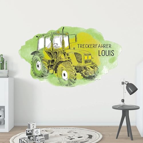 GRAZDesign Trecker Wandtattoo Kinderzimmer Junge Traktor personalisiert mit Namen Wandaufkleber 130x80cm von GRAZDesign
