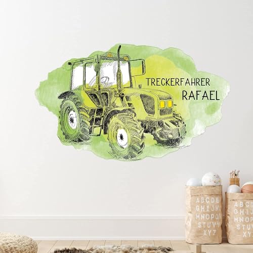 GRAZDesign Trecker Wandtattoo Kinderzimmer Junge Traktor personalisiert mit Namen Wandaufkleber 180x110cm von GRAZDesign