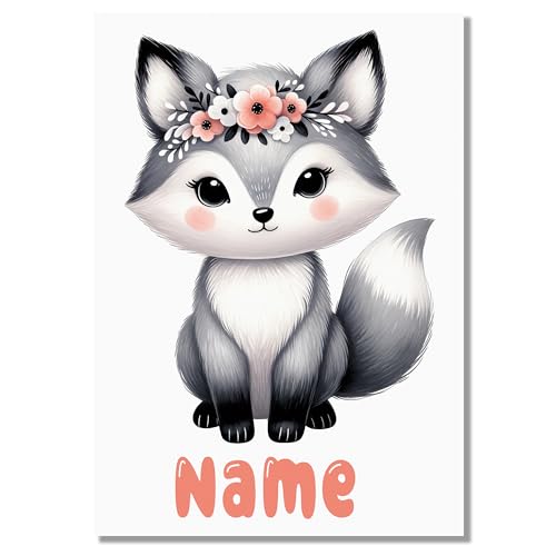 GRAZDesign Wandbild Kinderzimmer Fuchs mit Namen personalisiert - Süße Waldtiere mit Blumen auf A4 Bilder Babyzimmer Deko Mädchen & Junge GRAZDesign Wandbild Kinderzimmer Fuchs mit Namen personalisiert - Süße Waldtiere mit Blumen auf A4 Bilder Babyzimmer Deko Mädchen & Junge von GRAZDesign