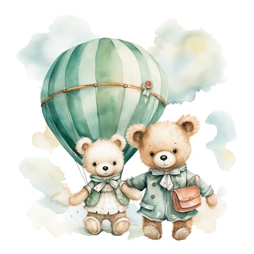 GRAZDesign Wandtattoo Babyzimmer Heißluftballon mit Bären in türkis, Wandsticker Kinderzimmer über Bett und Wickelkommode - 41x40cm von GRAZDesign