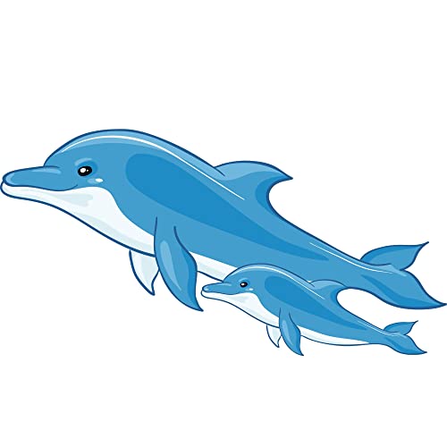 GRAZDesign Wandtattoo Badezimmer Delfin | 2 blaue Delfine | Wandsticker Kinderzimmer | Wandaufkleber Bad, Tür, Fliesenaufkleber Klebefolie Fliesen im Nassbereich - 98x50cm von GRAZDesign