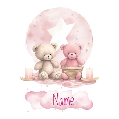 GRAZDesign Wandtattoo Bärchen mit Namen personalisiert für Babyzimmer Kinderzimmer rosa Deko für Mädchen über Bettchen - 66x50cm von GRAZDesign