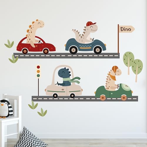 GRAZDesign Wandtattoo Dino Autos Set Kinderzimmer für Jungen und Mädchen, Wandsticker Dinosaurier - 100x57cm von GRAZDesign
