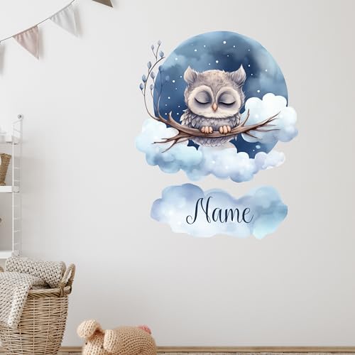 GRAZDesign Wandtattoo Eule mit Namen personalisiert für Babyzimmer Kinderzimmer für Jungen und Mädchen, über Bettchen (100x80cm) von GRAZDesign