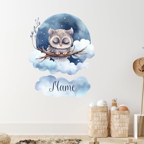 GRAZDesign Wandtattoo Eule mit Namen personalisiert für Babyzimmer Kinderzimmer für Jungen und Mädchen, über Bettchen (110x140cm) von GRAZDesign