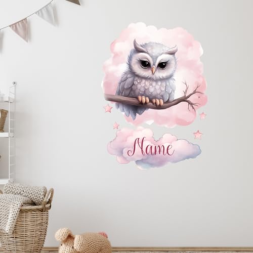 GRAZDesign Wandtattoo Eule mit Namen personalisiert für Babyzimmer Kinderzimmer für Mädchen über Bettchen (111x80cm) von GRAZDesign