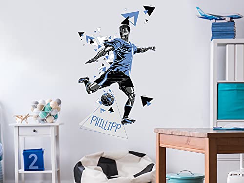 GRAZDesign Wandtattoo Fussball Fußballer personalisiert mit Name groß in vielen Farben Kinderzimmer/Jungenzimmer (Blau, 157x90cm) von GRAZDesign