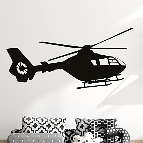 GRAZDesign Wandtattoo Hubschrauber Kinderzimmer | Wandsticker Jugendzimmer, Wohnzimmer | Wandaufkleber für Kinder, Jungs, Flugzeug, Kinder Zimmer Deko, 104x50cm, 070 schwarz von GRAZDesign