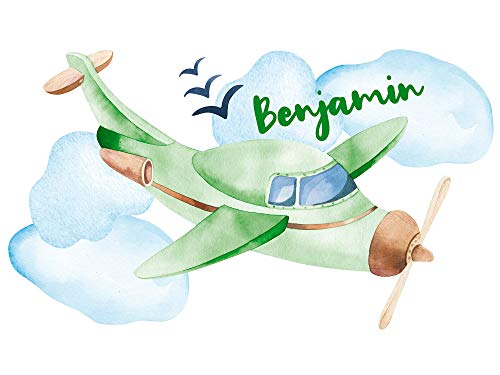 GRAZDesign Wandtattoo Kinderzimmer Junge Flugzeug | personalisiert mit Name | Wandsticker Babyzimmer Baby Jungen | Wandaufkleber Kinderzimmer Deko 69x40cm, Grün GRAZDesign Wandtattoo Kinderzimmer Junge Flugzeug | personalisiert mit Name | Wandsticker Babyzimmer Baby Jungen | Wandaufkleber Kinderzimmer Deko 69x40cm, Grün von GRAZDesign
