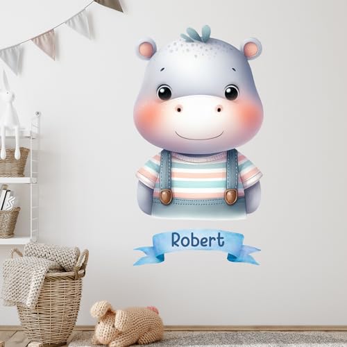 GRAZDesign Wandtattoo Kinderzimmer Nilpferd mit Namen personalisiert - Lustiges Tier Motiv als Wandaufkleber selbstklebend - 90x50cm von GRAZDesign